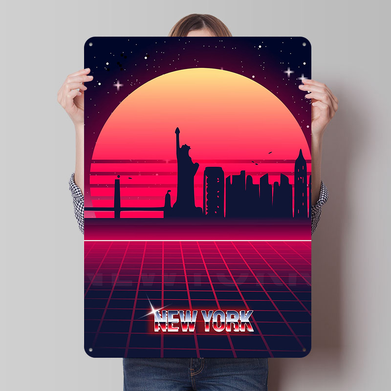 Retro Gaming York - لوحة معدنية لمنظر مدينة نيويورك، فن